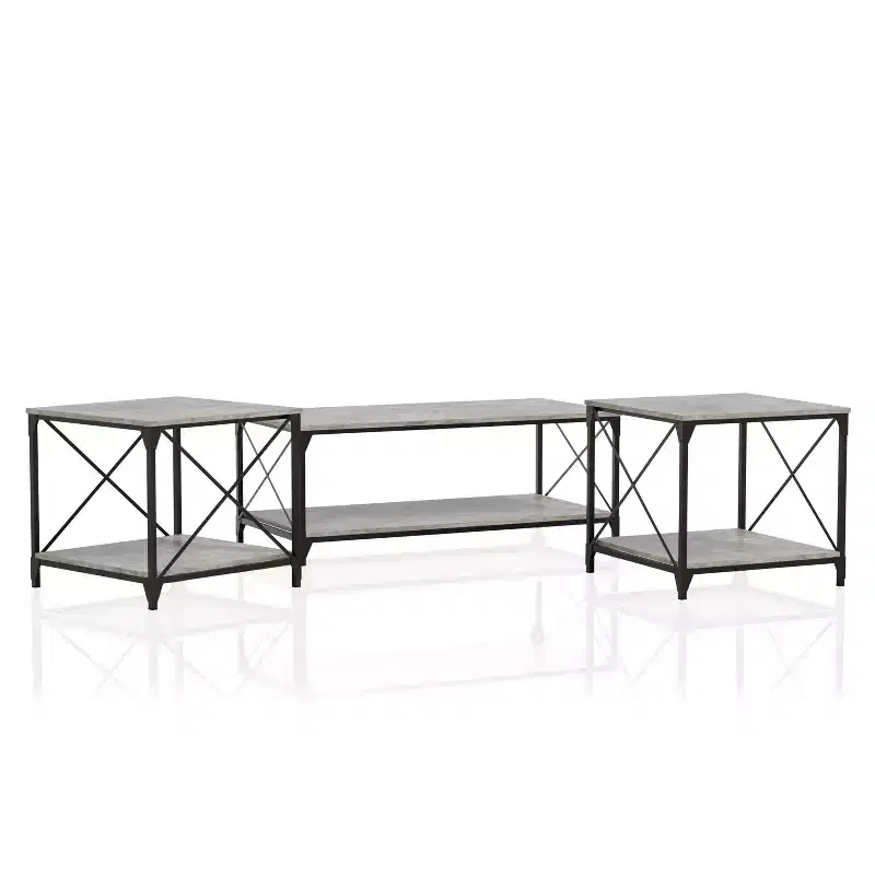 HOMES: Inside + Out 3pc Rosslea Coffee Table and 2 End Tables Set Black/Gray