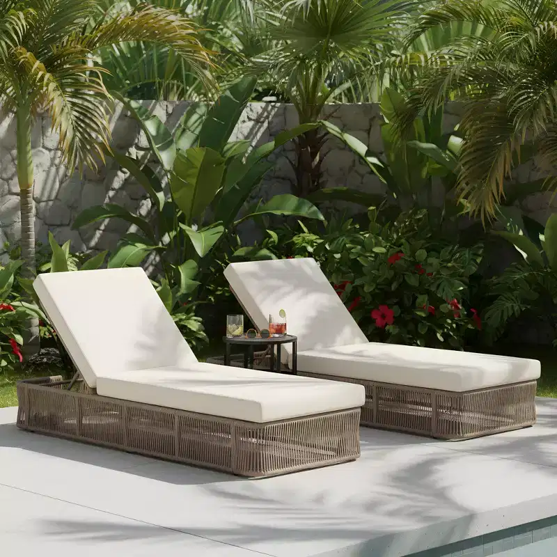 Christopher Knight Home Orietta 3 Piece Outdoor Adjustable Rope Chaise Lounges with Ceramic Tile End Table