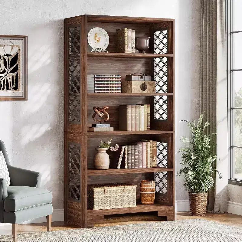 Lantine 6-Tier Bookcase, 70.8 Tall Vintage Bookshelf, Freestanding 5-Shelf Storage Display Rack for Home Office, Living Room, Bedroom