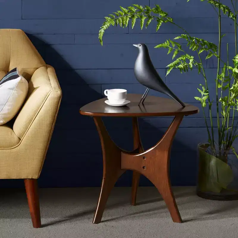 Okak 21W/40W Unique Triangle Coffee Table with Wood Veneer Top Cottage Style Side Table for Small Spaces(Set of 1 or 2)