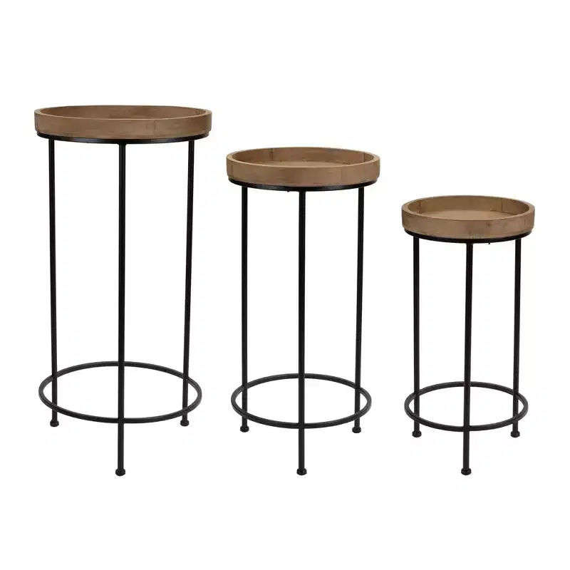 Set of 3 Round End Tables, 29-Inch Black and Brown
