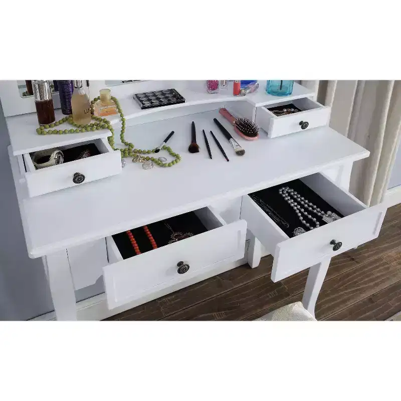 Sanlo White Wooden Vanity, Make Up Table and Stool Set