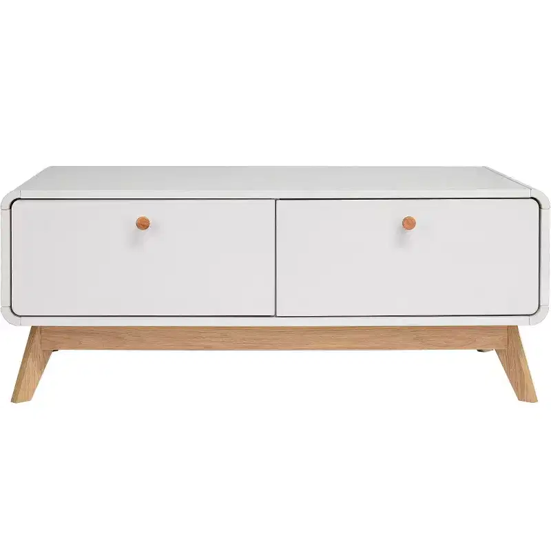 Ren Home Leva Scandinavian 2 Drawer Curved Entertainment Console, White