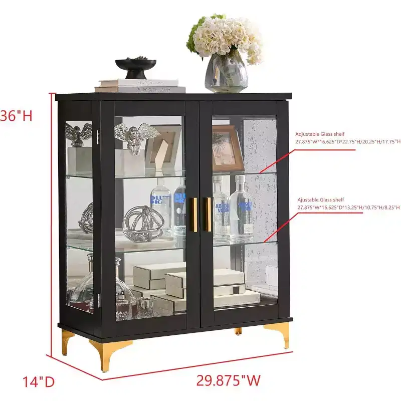Kings Brand Furniture Modern Buffet Display Curio Cabinet with Glass Doors and Adjustable Shelves
