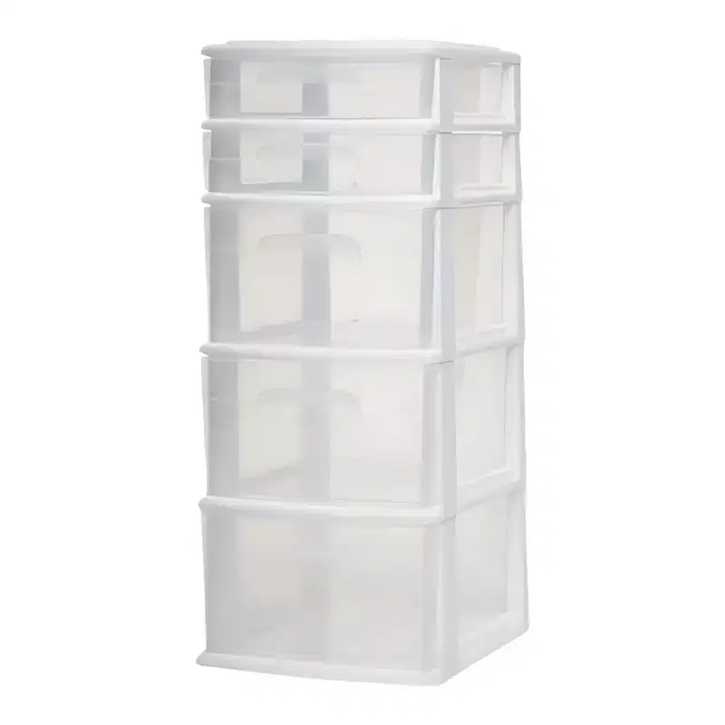 Homz Storage Cart, Medium 5 Drawer Plastic Container for Home and Office Organization, White Frame with Clear Drawers
