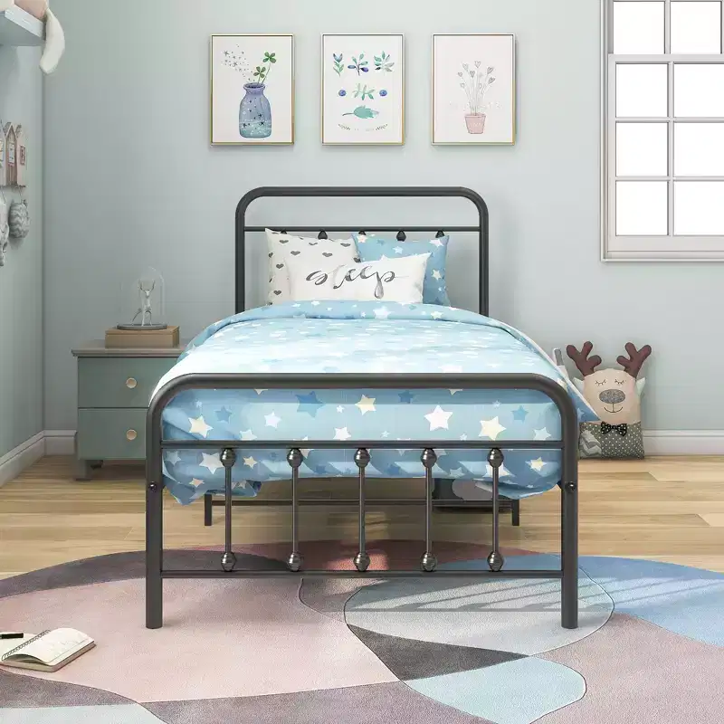 Twin Size Metal Platform Bed Frame with Headboard, Footboard & Under-Bed Storage, 450 lbs