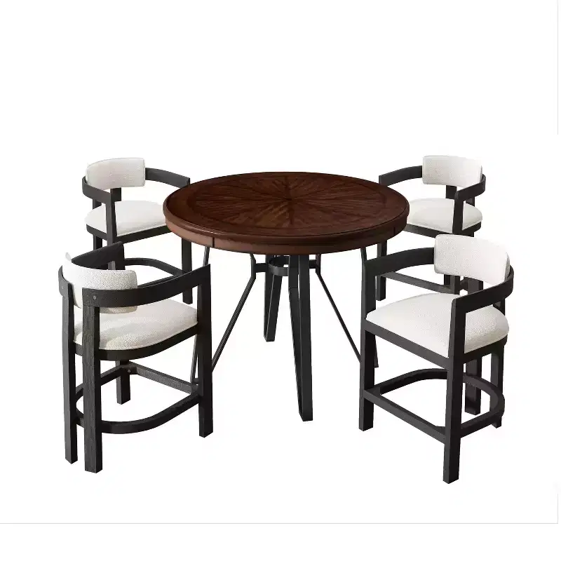 5-Piece Counter Height Dining Set, Round Table with 4 Upholstered Arm Chairs, Natural Brown