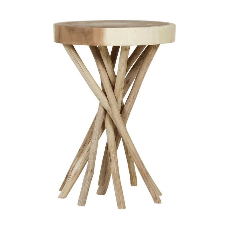 Solid Wood Cross-Cut Accent Table With Branch Base by East at Main - Small