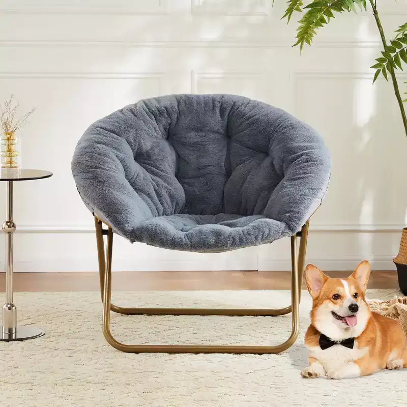 Foldable Faux Fur Saucer Chair - Gift-Ready Cozy Lounge Chair for Teens, Portable Seat for Bedroom, Dorm, Birthday Gifts