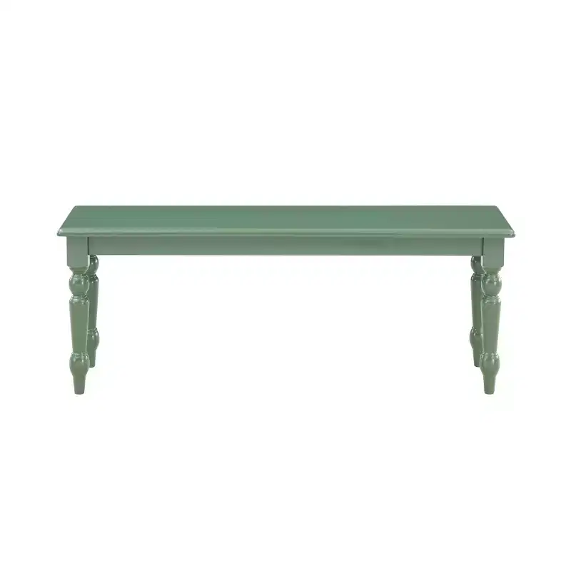 Equestrian Green Backless Wood Dining Bench, Seats 2