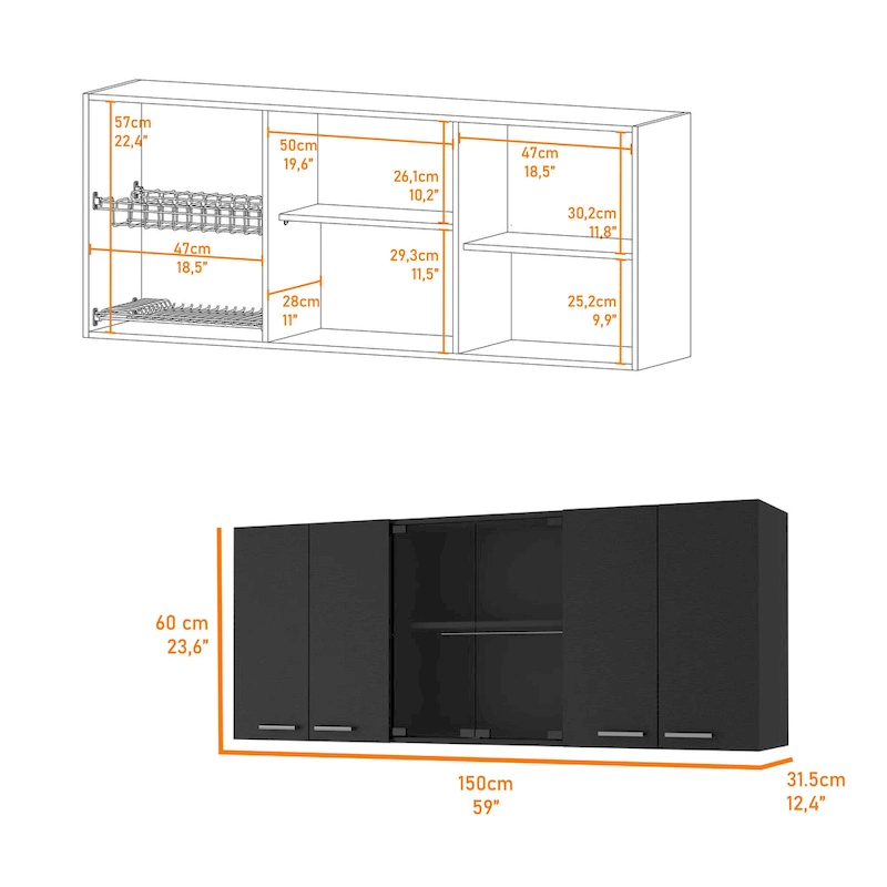 FM Furniture Yuma 150 Wall Cabinet, Two Close Cabinets