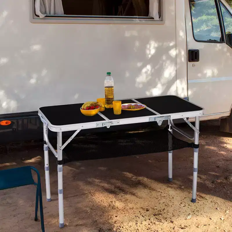 Portable Aluminum Folding Patio Table with Mesh Storage Bag – 3 Height Settings