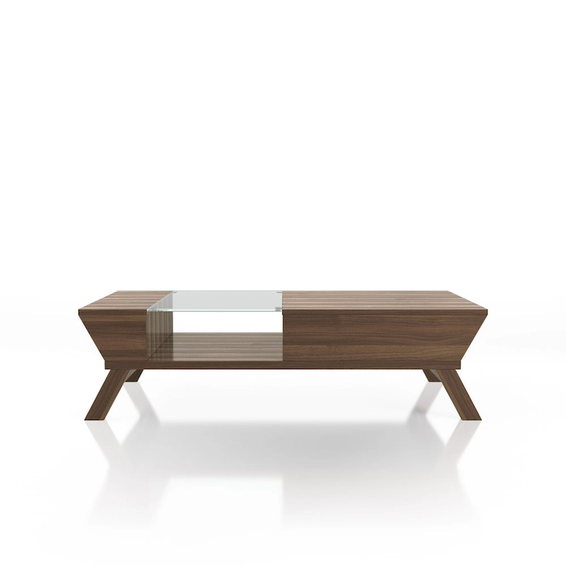 Kress Mid-Century Modern Walnut 47-inch Glass Insert 1-Shelf Coffee Table by Furniture of America