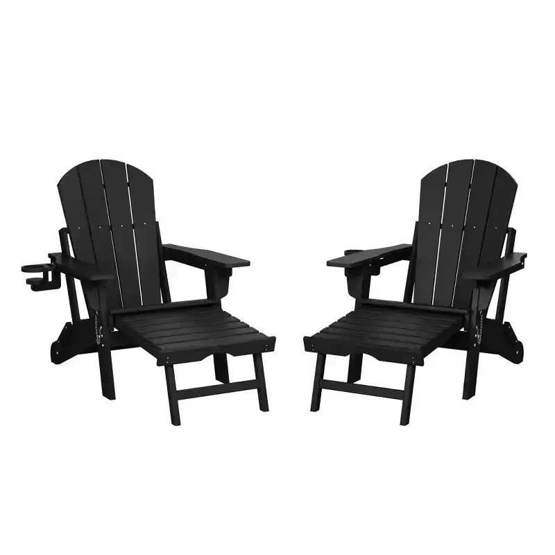 WestinTrends Malibu Folding Adjustable Adirondack Chair with Retractable Ottoman and Cup Holder (Set of 2), Red