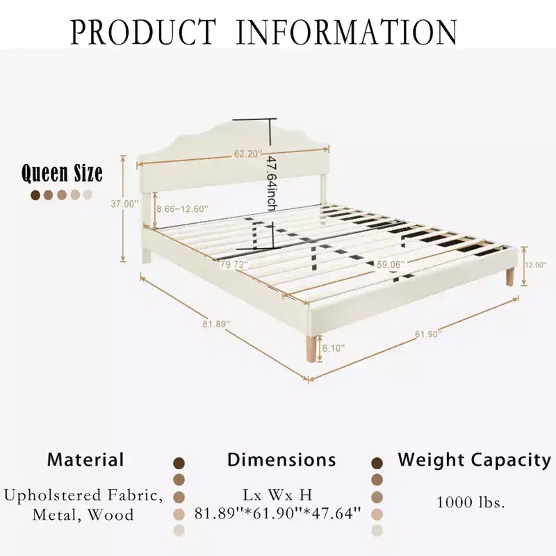 Bellemave Queen Upholstered Platform Bed with Adjustable Headboard and Linen Fabric Padded,Upholstered Platform Bed Frame for Bedroom,Beige
