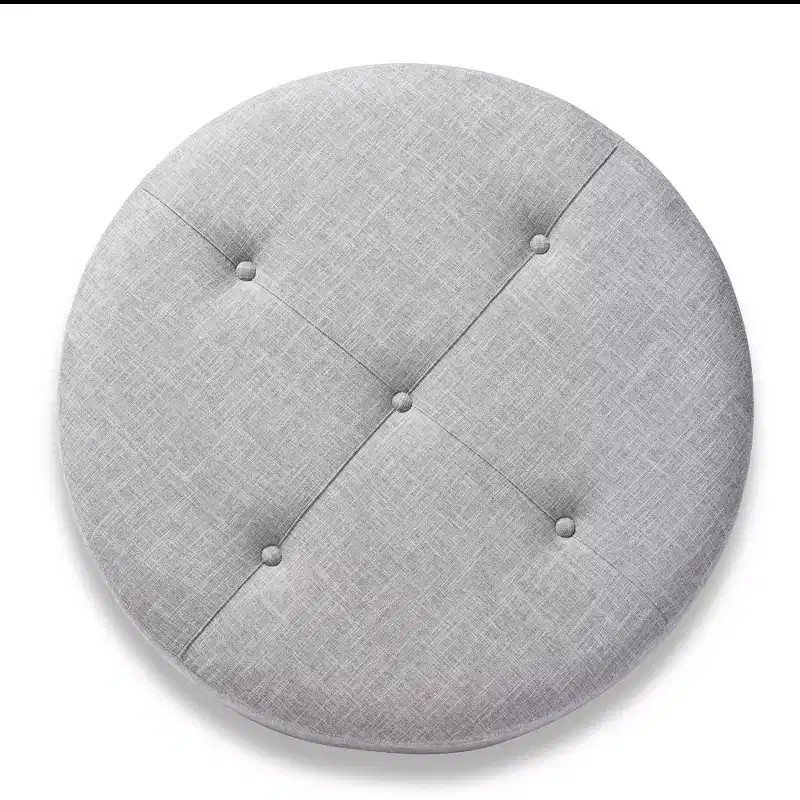 Baxton Studio Vinet Natural Wood Cocktail Ottoman Gray: Modern Upholstered Round Coffee Table, 250lb Capacity