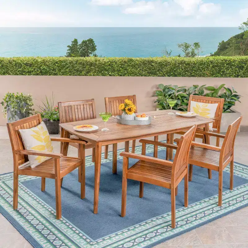 Christopher Knight Home Argo Outdoor Acacia Wood 7 Piece Dining Set with 71 Dining Table, Teak