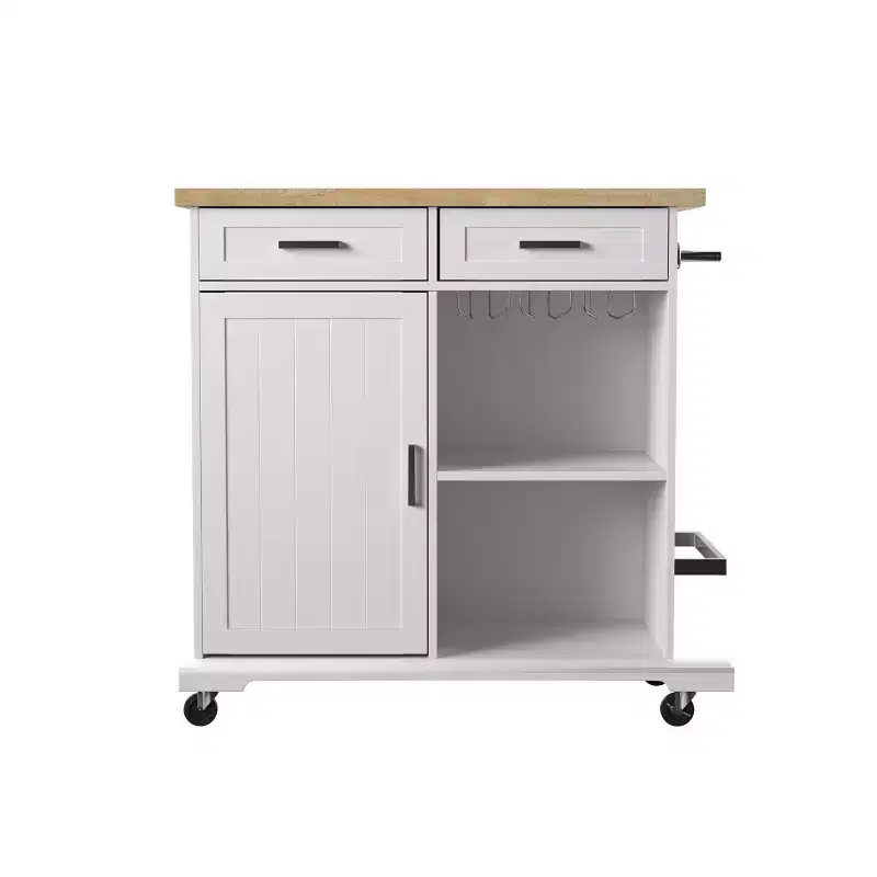 Rolling Kitchen Island with Storage - White