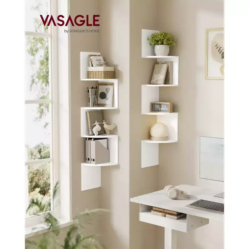 Set of 2, Corner Shelves Wall Mount, 4-Tier Floating Corner Bookshelves, Plant Shelves for Bedroom, Living Room, Bathroom, Home Office