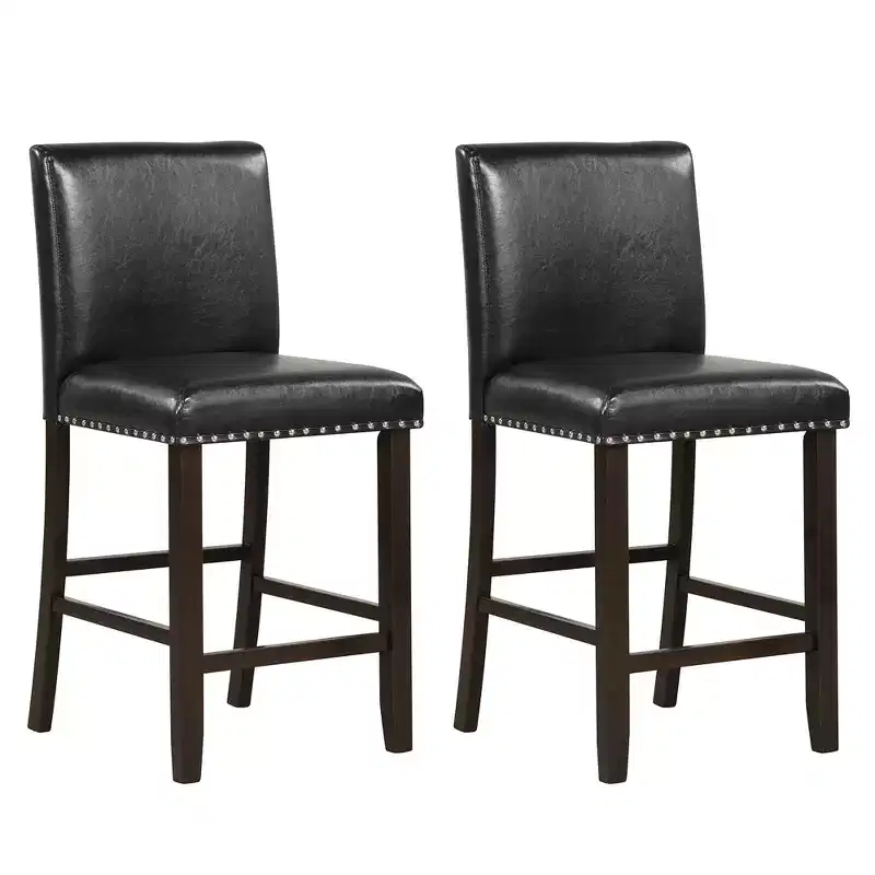 Costway Set of 2 Bar Stools PVC Leather Counter Height Chairs for Kitchen Island Black