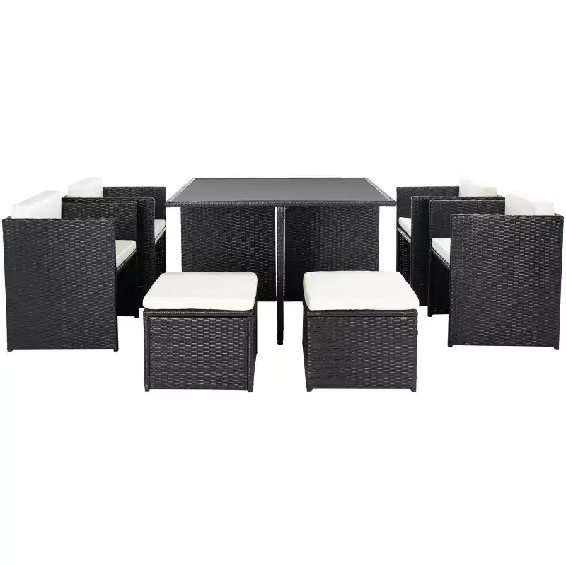 Klena 9 Piece Dining Set - Indoor/Outdoor - PAT9024 - Black/Beige - Safavieh