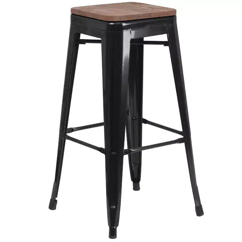 30 High Backless Metal Barstool with Square Wood Seat