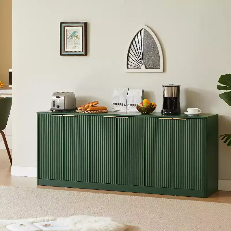 JVNOXK 67-inch modern wavy sideboard,6-door cabinet with storage function, suitable for kitchen,bedroom,living room, Green