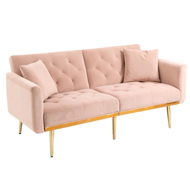 Velvet Upholstered Tufted Loveseats Sleeper Sofa With Rose Golden Legs