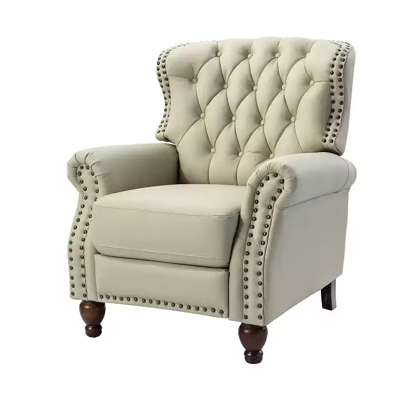Genuine Leather Manual Recliner with Nailhead Trim - Living Room & Bedroom