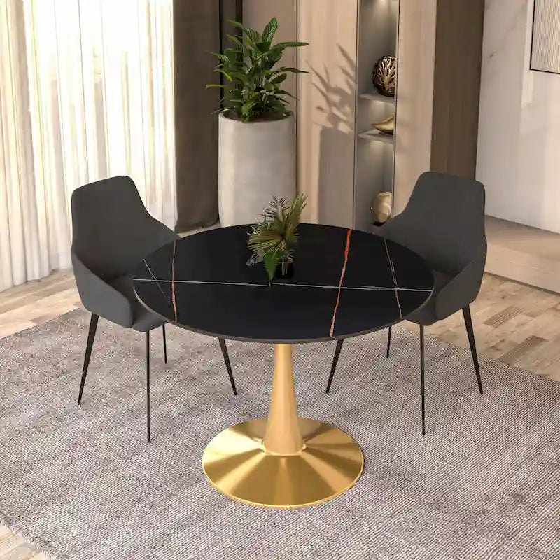 Round Dining Table 40 Sintered Stone Tabletop in Gold Steel