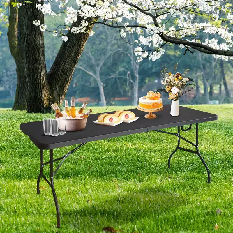 6 FT Portable Folding Table, Heavy Duty Fold in Half Utility Table with Handle, Adjustable Height Folding Table for Picnic Party Camping and Party