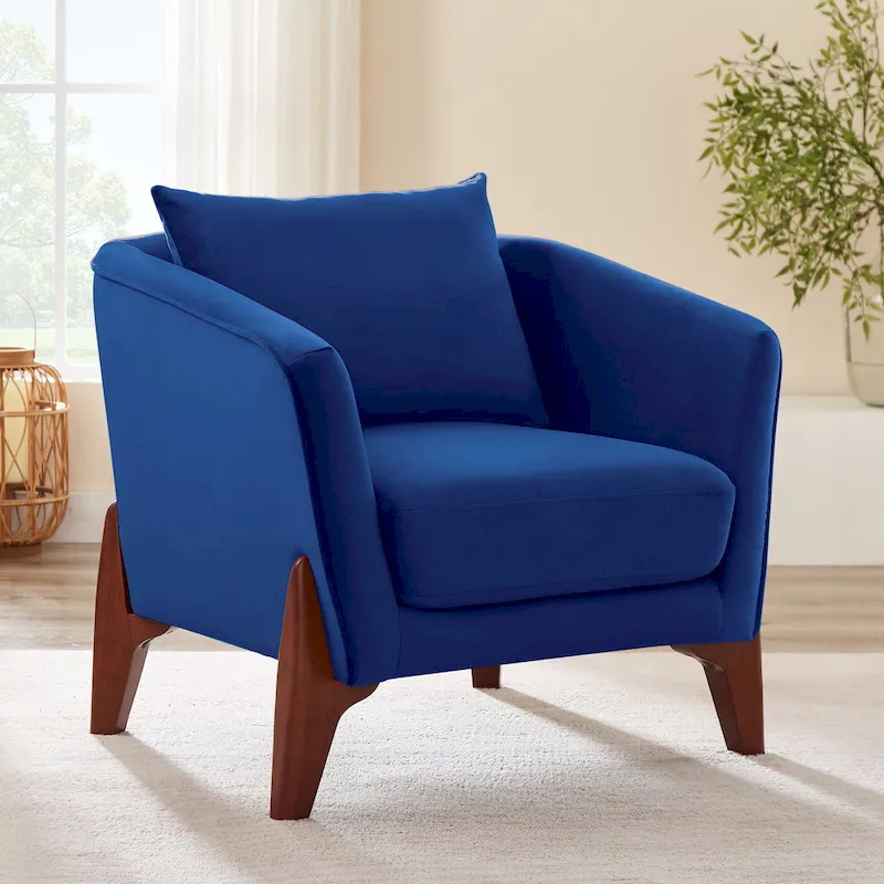 VANOMi 30.7 Inch Mid-century Modern Wide Upholstered Accent Armchair with Rubber Wood Legs