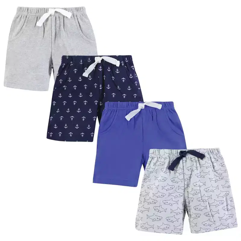 Hudson Baby Infant Boys Shorts Bottoms 4-Pack, Sharks And Anchors
