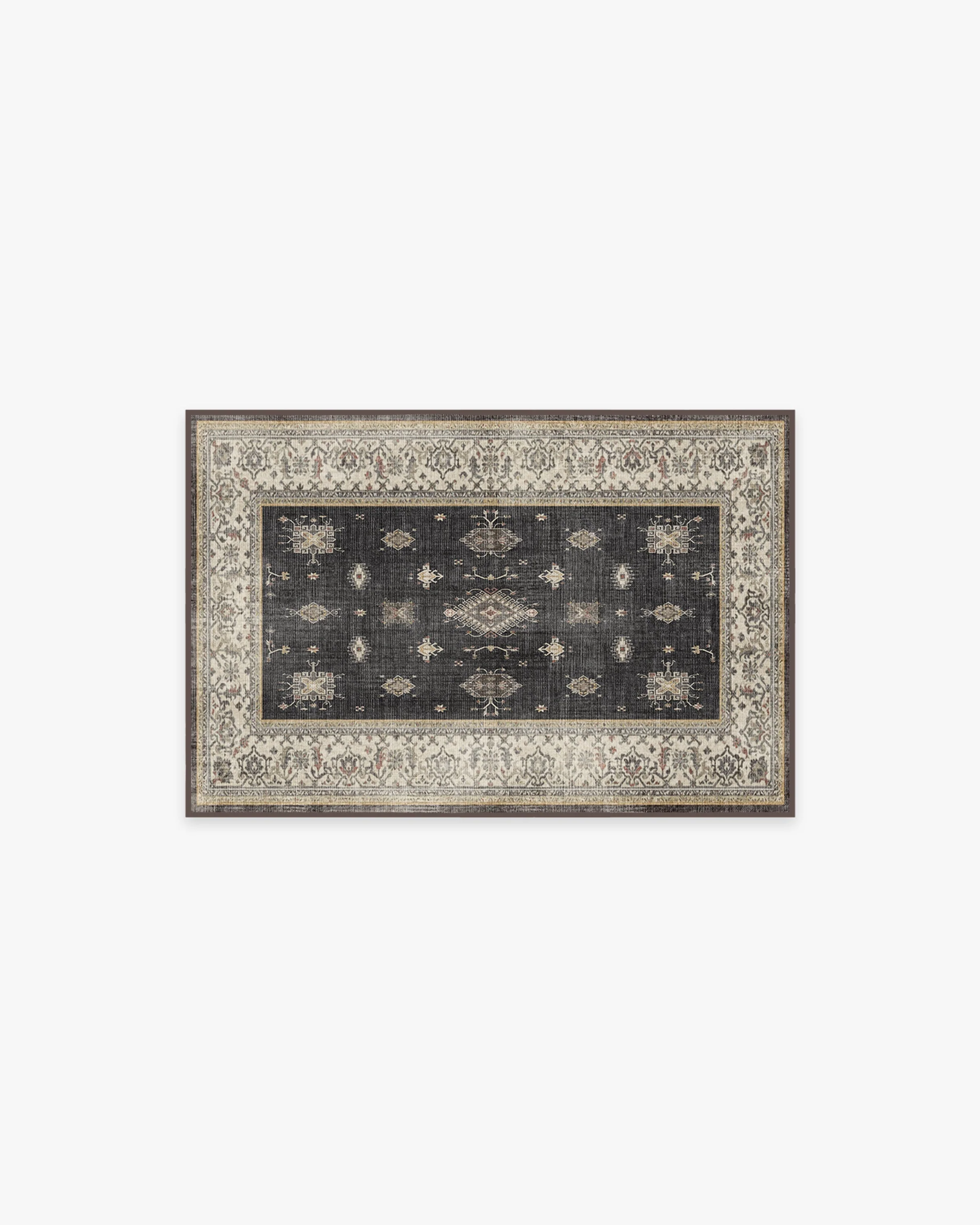 Modern Farmhouse Persian Flatwoven Rug with Washable Dark Wood Gem Pattern for Living Room & Dining Room