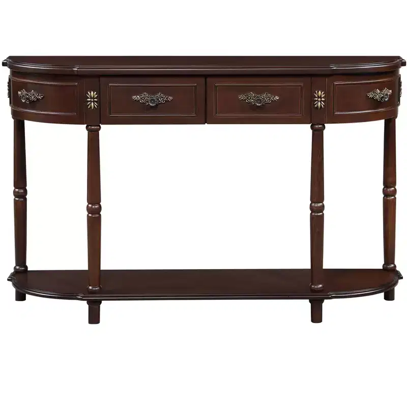 Rectangle Console Table with Drawers and Lower Shelf for Entryway or Living Room, Brown