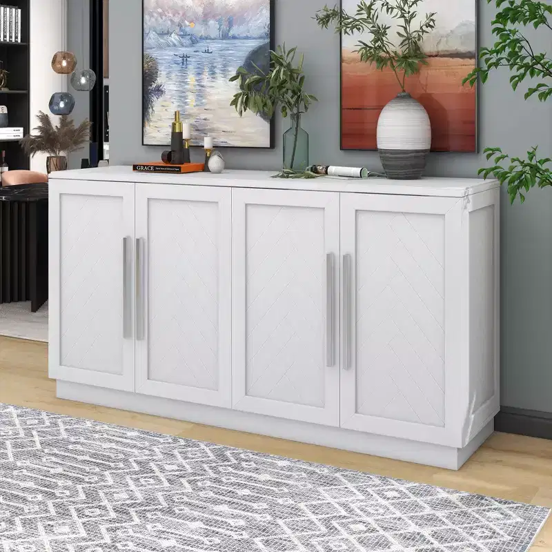 Sideboard with 6 Doors, Large Storage, Adjustable Shelves & Silver Handles - Ideal for Kitchen, Dining & Living Room