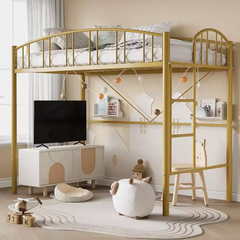 Loft Bed Twin Size,Heavy Duty Metal Loft Bed with Arched Guardrail & Safety Ladder,Space Saving Modern Design, No Box Spring Needed
