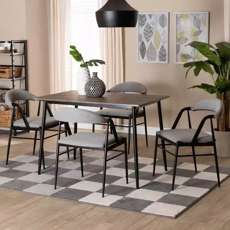 Baxton Studio Orrin Modern Industrial Grey Fabric and Metal 5-Piece Dining Set