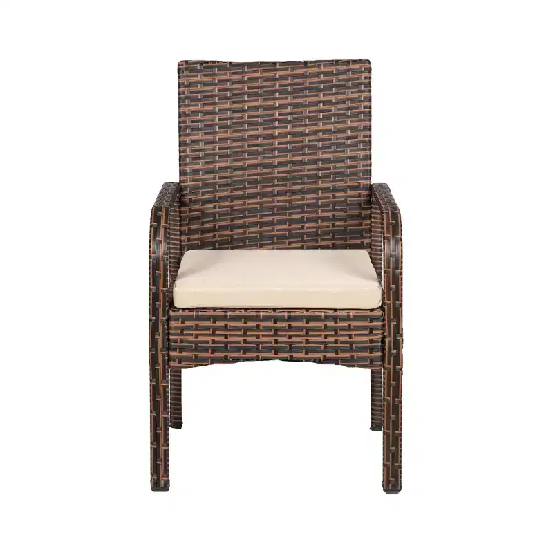 WestinTrends 3-Piece Rattan Wicker Modern Converstaion Seating Set, Brown/Beige