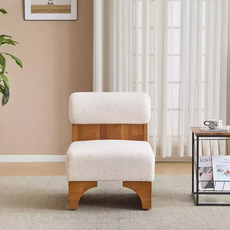 Modern Boucle Lounge Chair,Boucle Upholstered Armchair with Rolled Backrest,Solid Wood Frame,Accent Chair for Living Room,Bedroom,Office