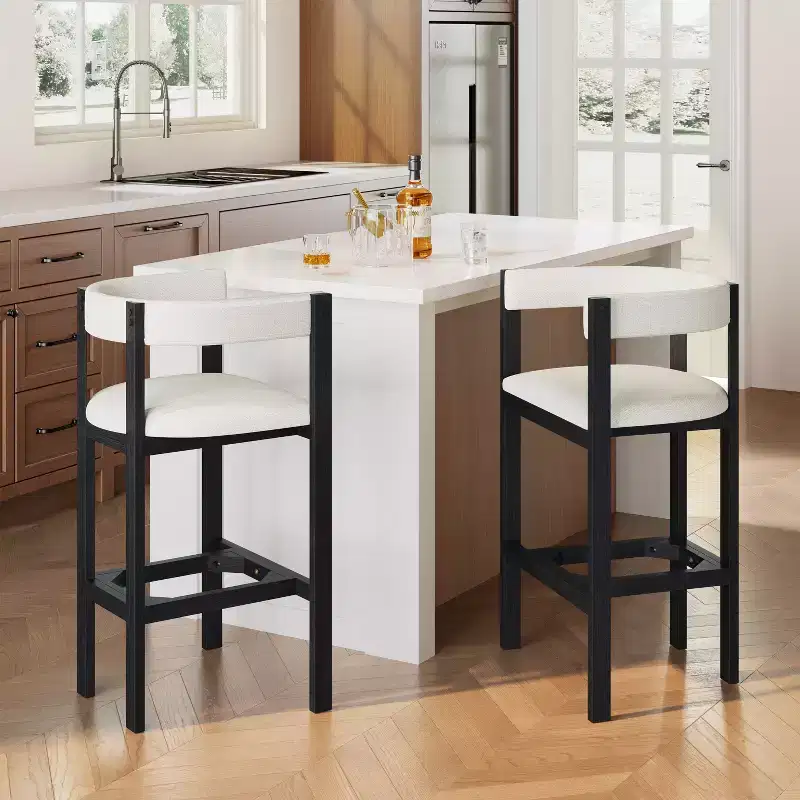 Christopher Knight Home Karolina Modern Rubberwood Upholstered Bar Stools with Curved Backrest (Set of 2)