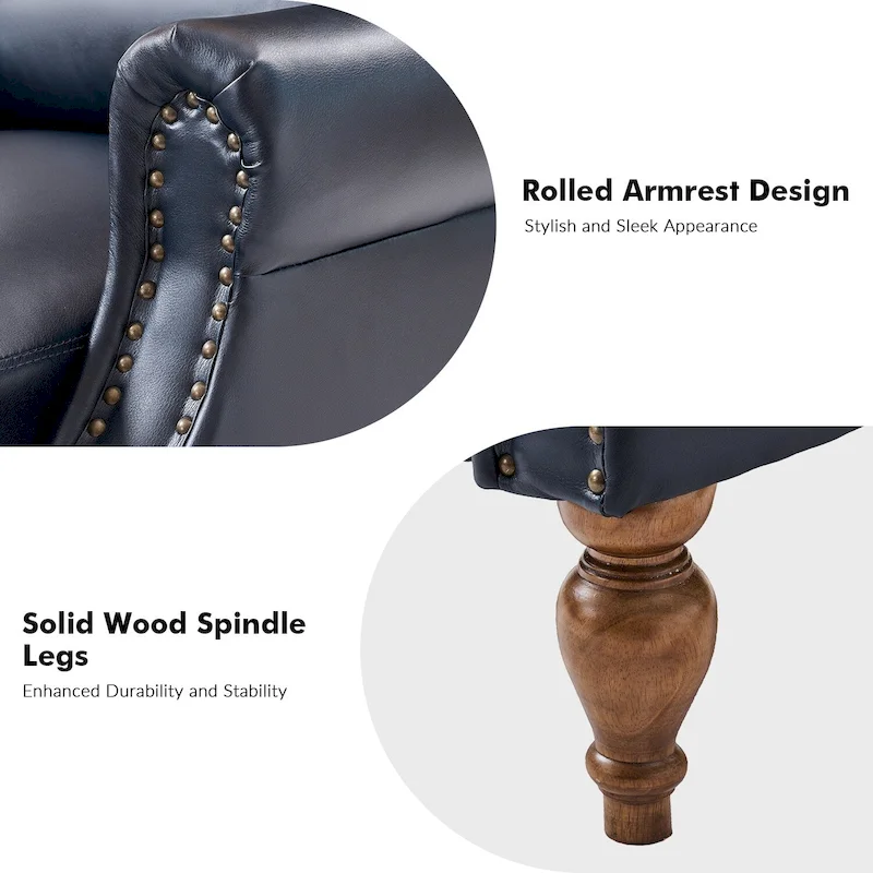Traditional Vegan Leather Manual Push-Back Recliner, Padded Armrests, Solid Wood Legs, Living Room
