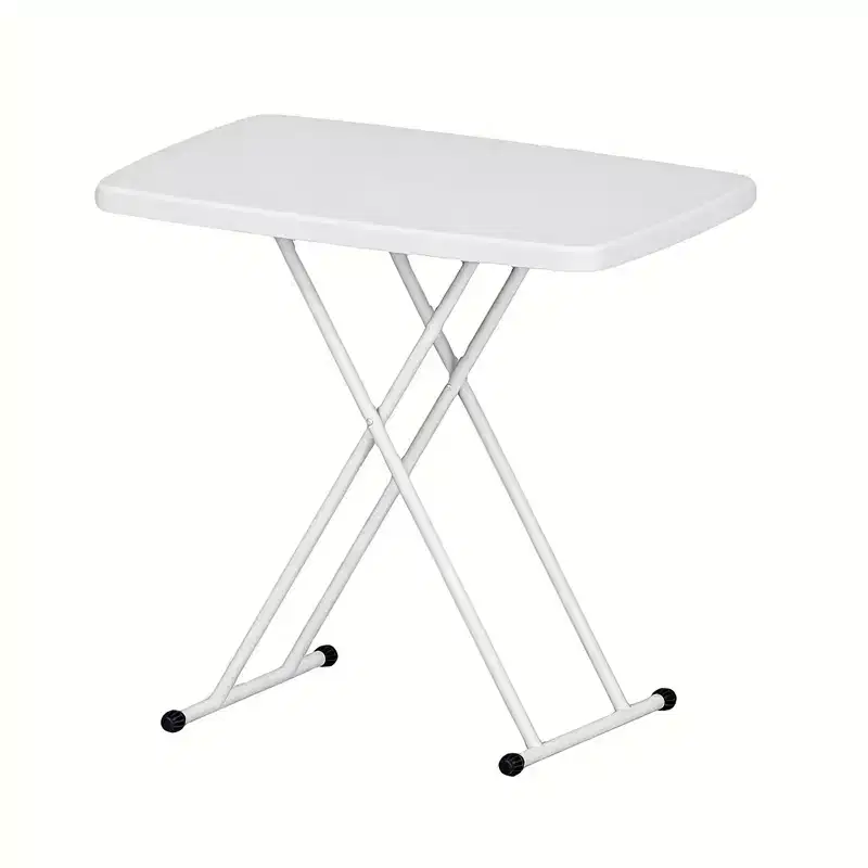 Adjustable Height Folding Table, Metal Frames, Rectangular Snack Laptop Table for Dorm Bedroom Living Room Camping, White