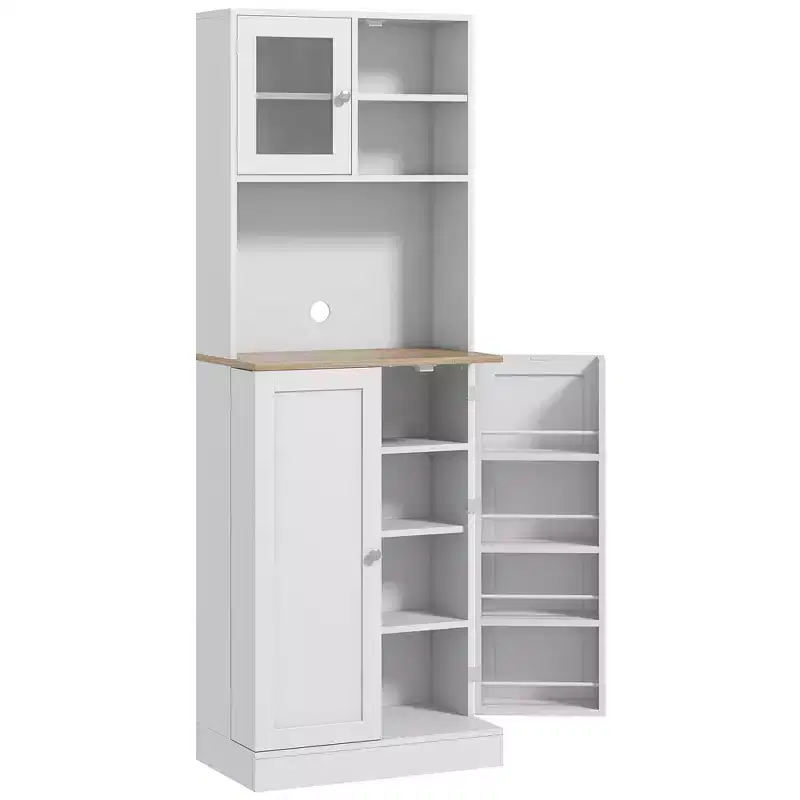 Tall Kitchen Pantry Cabinet with Adjustable Shelves and Glass Doors