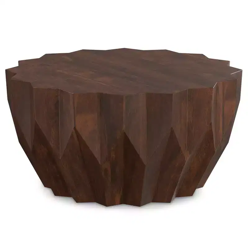 34-Inch Wide Solid Mango Wood Polygon Contemporary Coffee Table, Fully Assembled