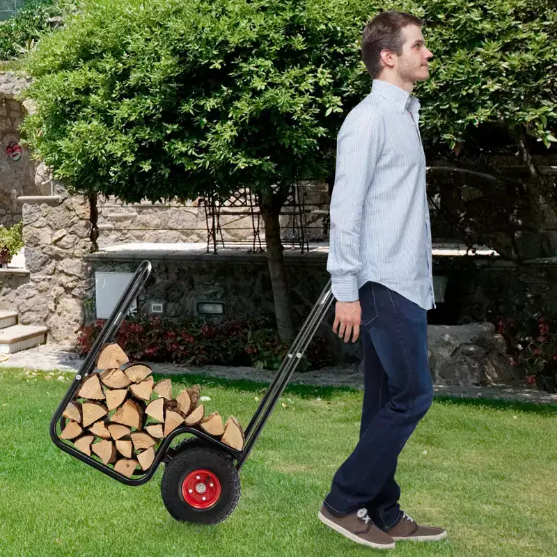 Firewood Log Cart Carrier, Wood Hauler with Wear-Resistant and Shockproof Rubber Wheels