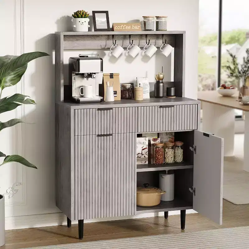 Sideboard Buffet Cabinet with Storage, Small Modern Cabinet with Adjustable Shelves & 2 Drawers, Wood Buffet Console Table for Dining Room