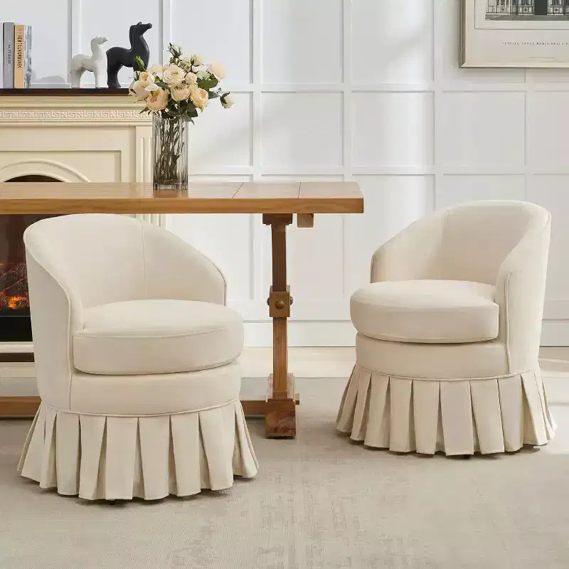 Mid-Century Modern Barrel Chair with Ergonomic Curved Back & Wood Legs, Space-Saving Accent Seat for Bedroom & Living Room