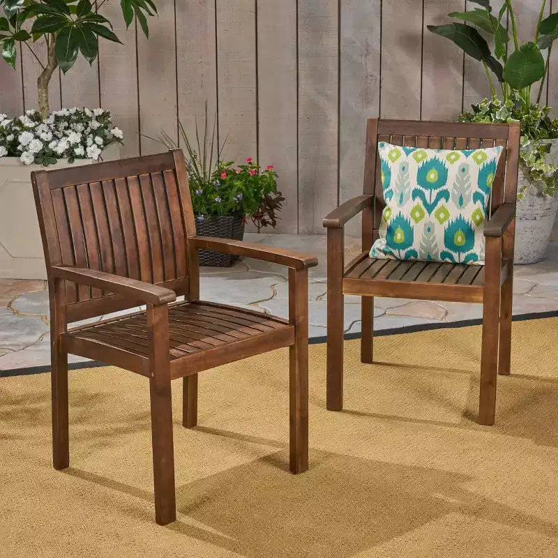 MAYEERTY Set of 2 Acacia Wood Outdoor Dining Chairs, Rustic Slat Panel Patio Seating for Summer Lounging