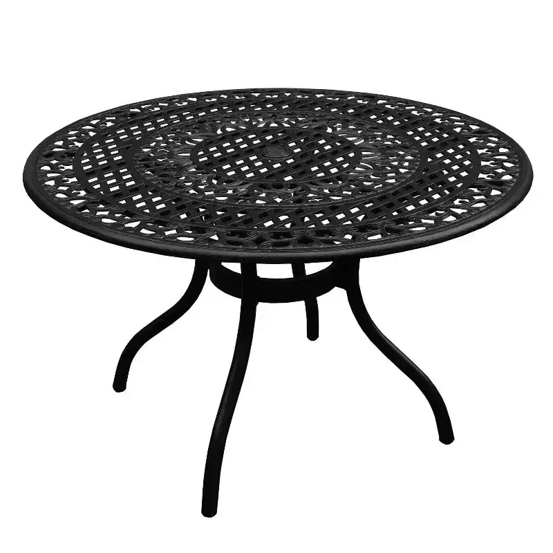 Oakland Living 5pc Patio Dining Set: UV-Resistant Aluminum Furniture, 48" Round Table with Umbrella Hole, 4 Arm Chairs